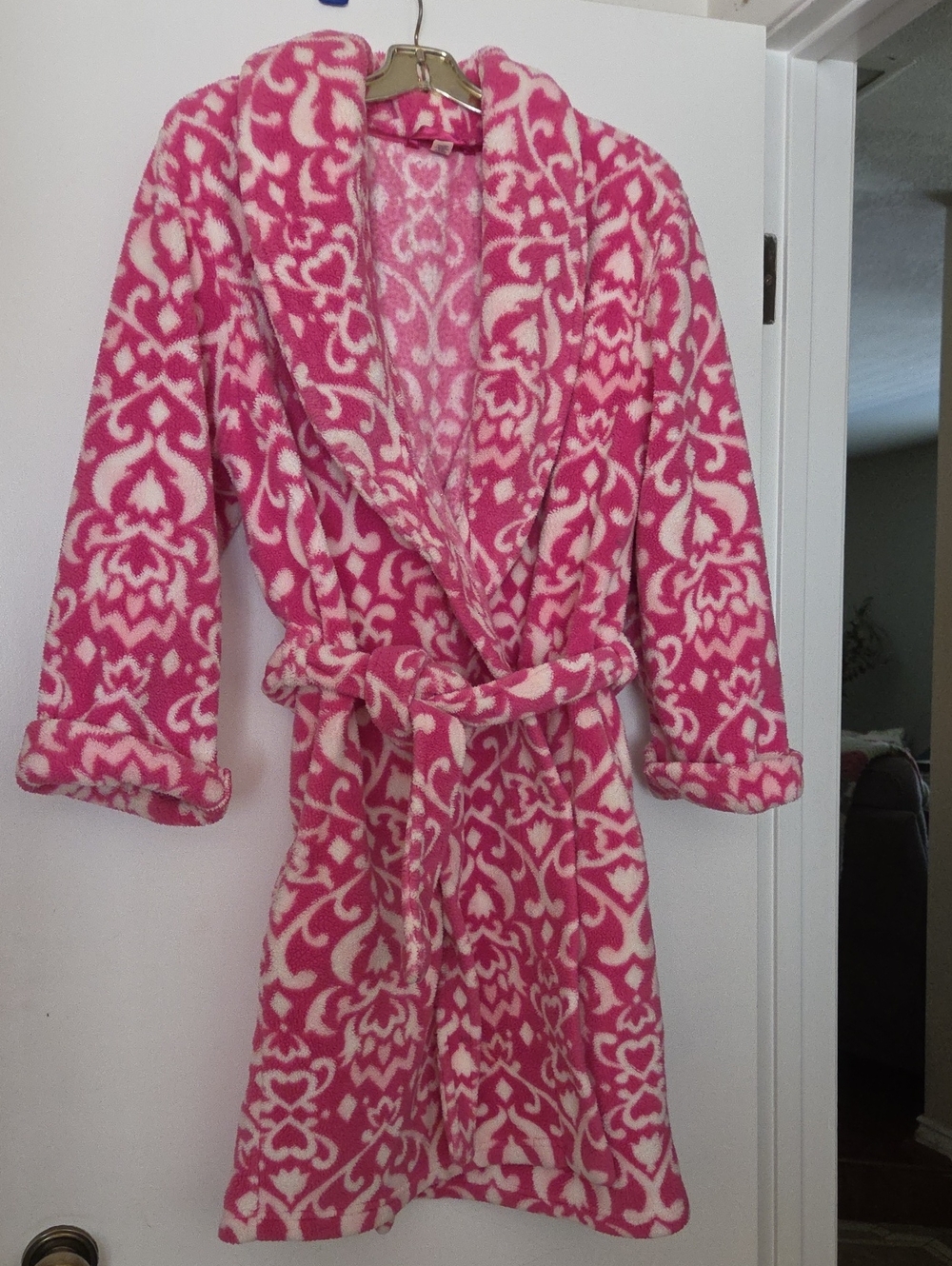 PINK Plush  Women's Bath Robe - Pink & White